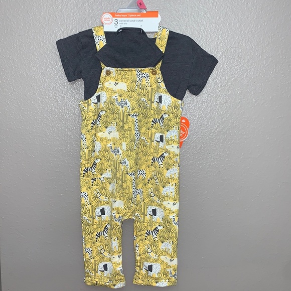 Wonder Nation Baby Boy Coverall Outfit Set,3-Piece - Picture 2 of 7